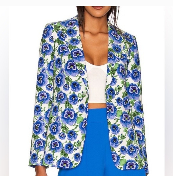Alice & Olivia Blue Macey Floral Blazer Fitted Size 2 - Picture 2 of 12